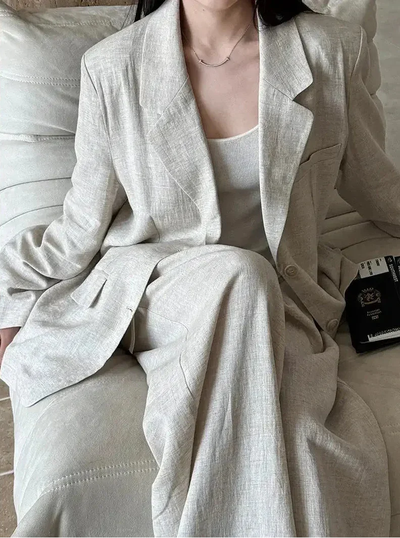 Premium Linen Blazer and Pants Set Trousers for Women