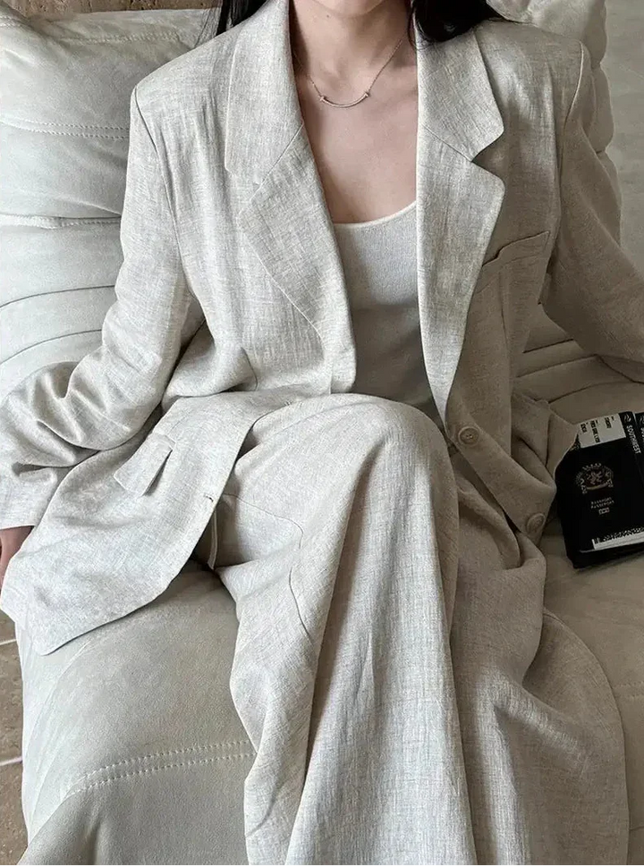 Premium Linen Blazer and Pants Set Trousers for Women