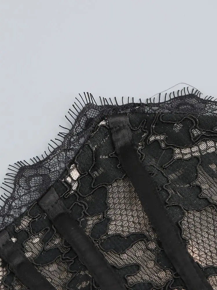 Structured Lace Corset Mini Dress with Boned Bodice