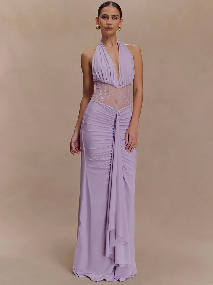Alessine Lace Halter Maxi Dress for Women - Purple