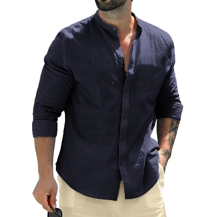 Long Sleeve Cotton Shirt for Men - Navy