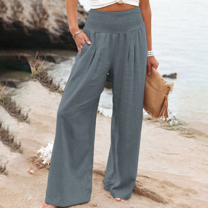 Wide Leg Trousers with Mid-Rise Waistband for Women