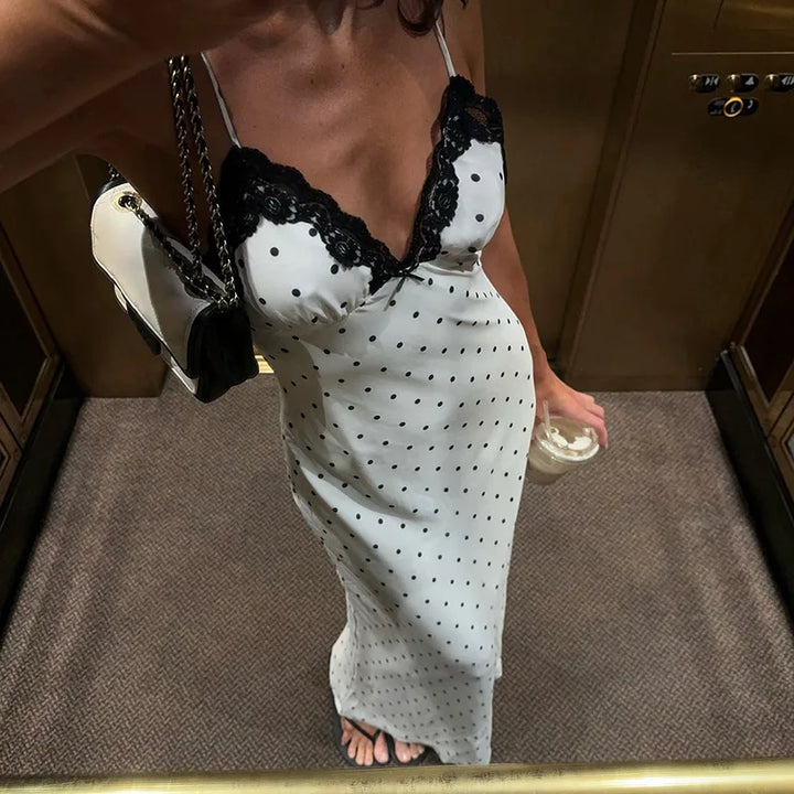 Kendall Lace Trim Polka Dot Maxi Dress for Women - gallery