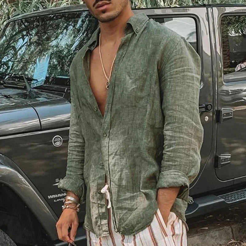 Zaire Long Sleeve Linen Shirt for Men