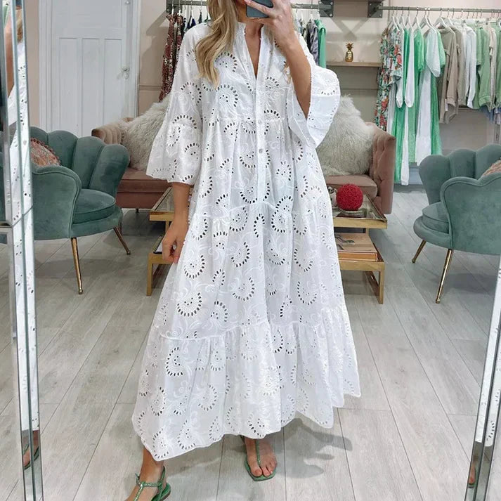 Lace Embroidered White Dress for Garden Parties and Weddings