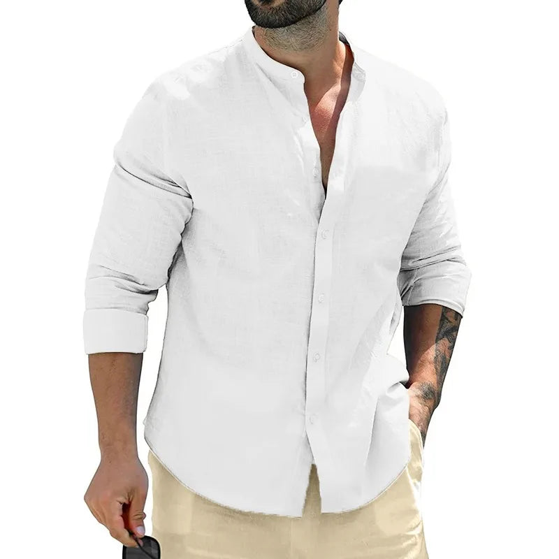 Long Sleeve Cotton Shirt for Men - White