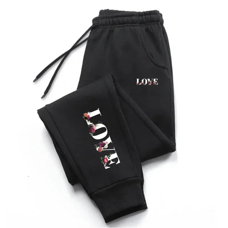 Saashi Love Print Sweatpants Trousers for Women - Black