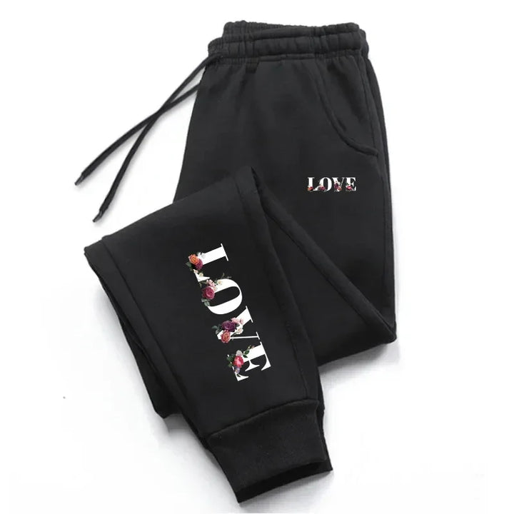 Saashi Love Print Sweatpants Trousers for Women - Black