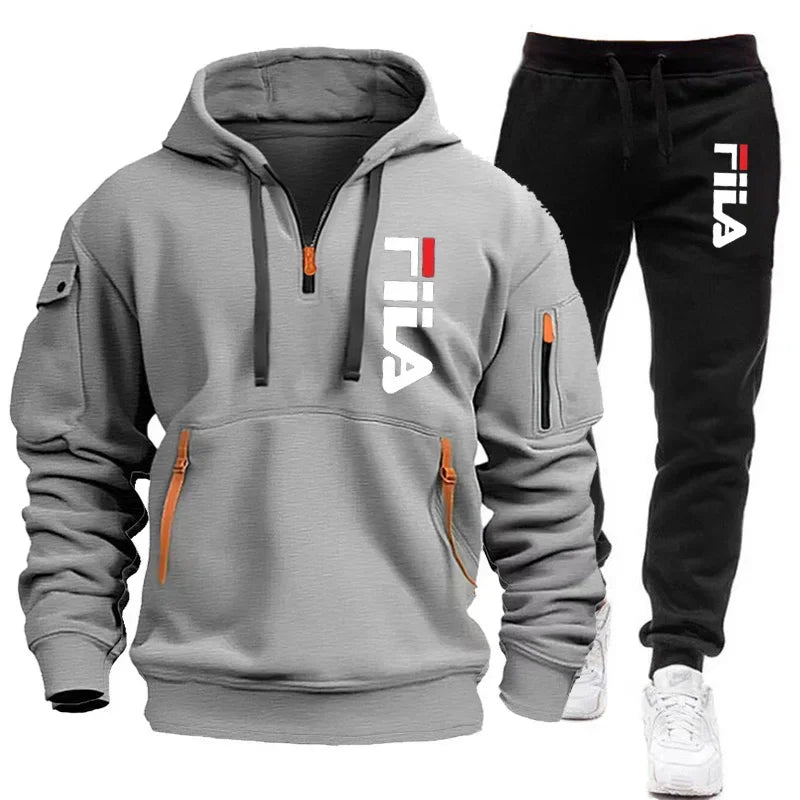 Winter Hooded Tracksuit Two-Piece Set for Men - 5