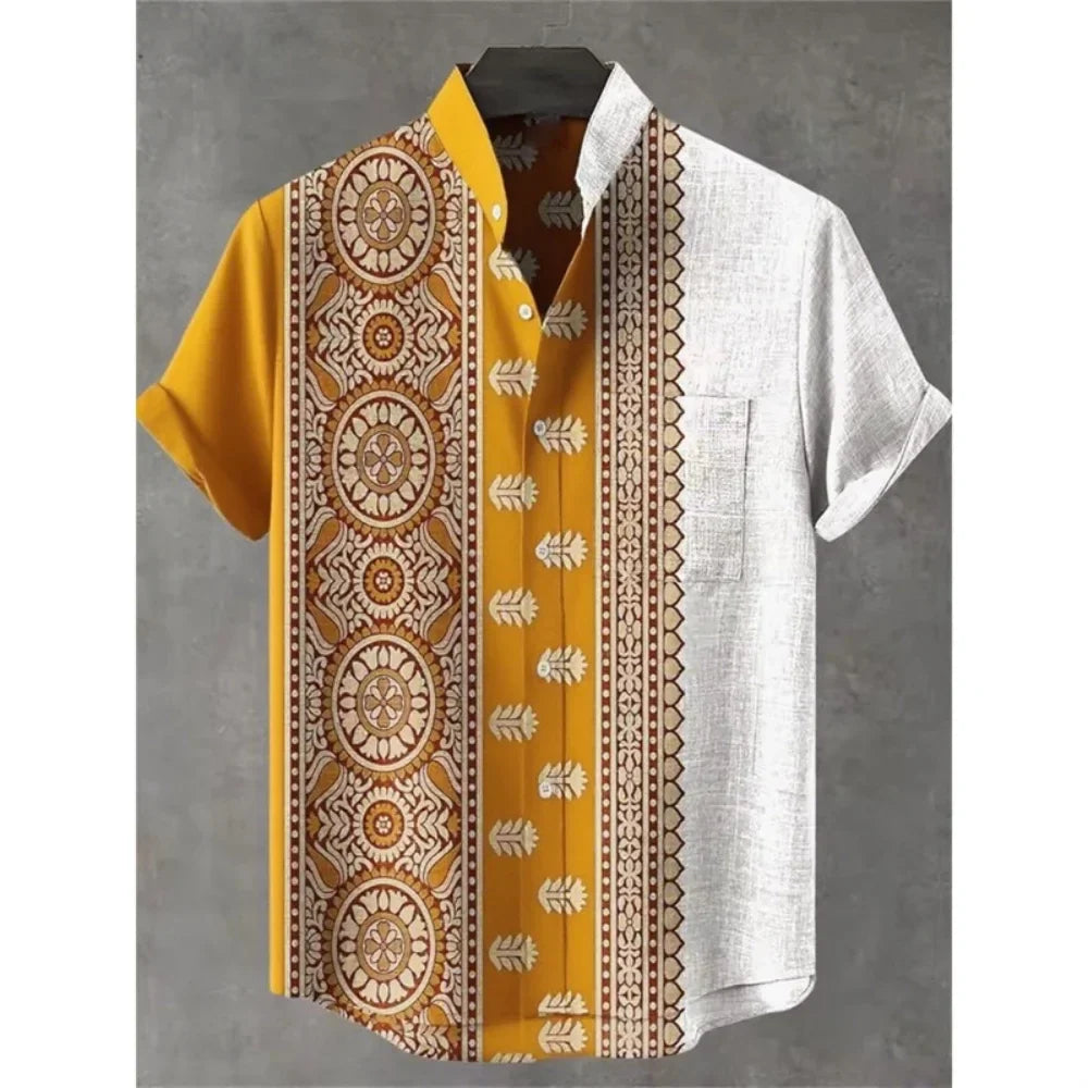 Summer Stand-Up Collar Short Sleeve Shirt for Men - gallery