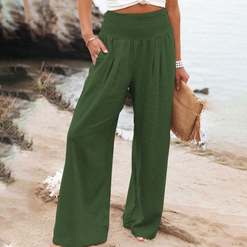 Wide Leg Trousers with Mid-Rise Waistband for Women