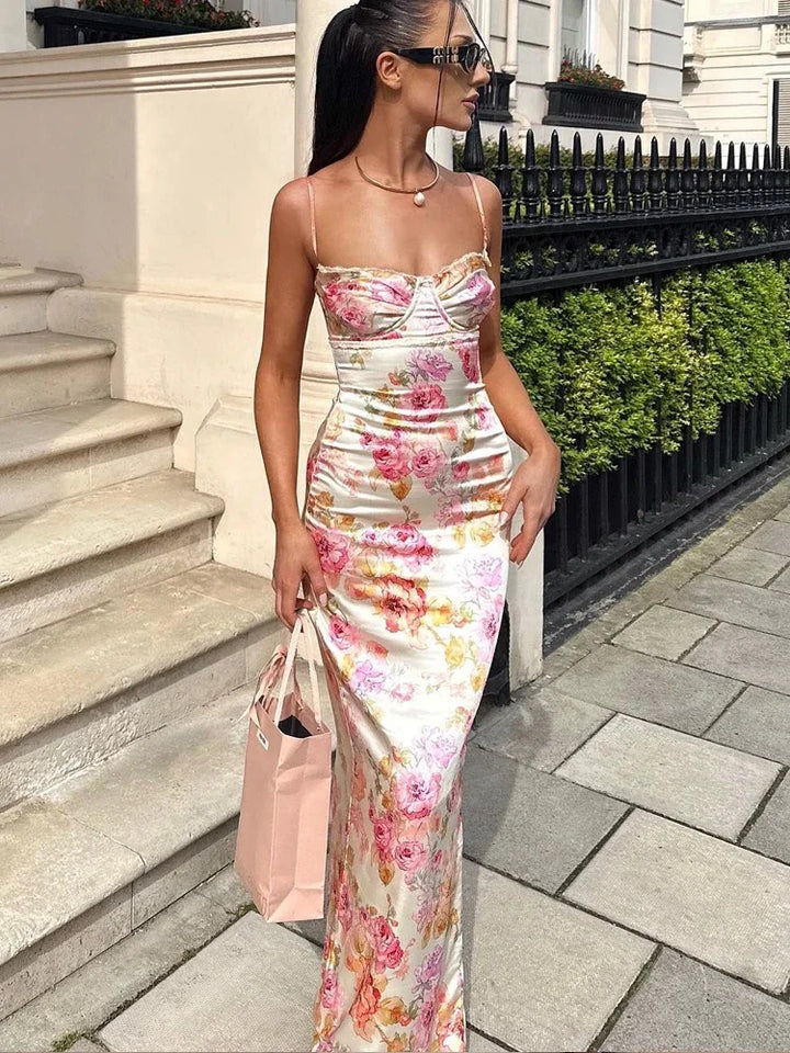Lucy Floral Satin Maxi Dress for Women - gallery
