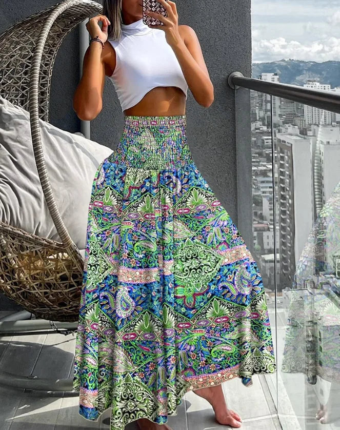 Flowing High-Waisted A-Line Skirt with Elastic Waist