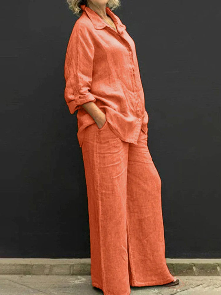 Cotton Two-Piece Co-ord with Long Top and Wide Trousers