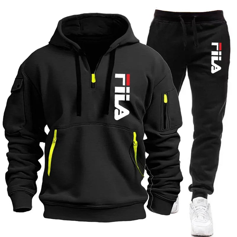 Winter Hooded Tracksuit Two-Piece Set for Men - 1