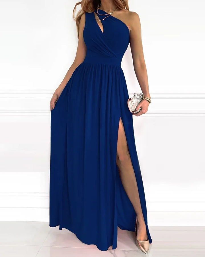 Asymmetric One-Shoulder Maxi Gown with Corset Back