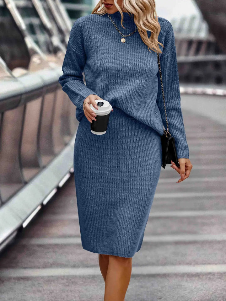 Fine Rib Knit Co-ord Jumper and Skirt Set for Women