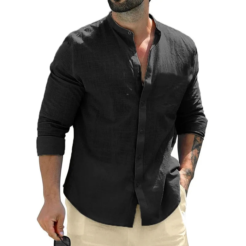 Long Sleeve Cotton Shirt for Men - Black