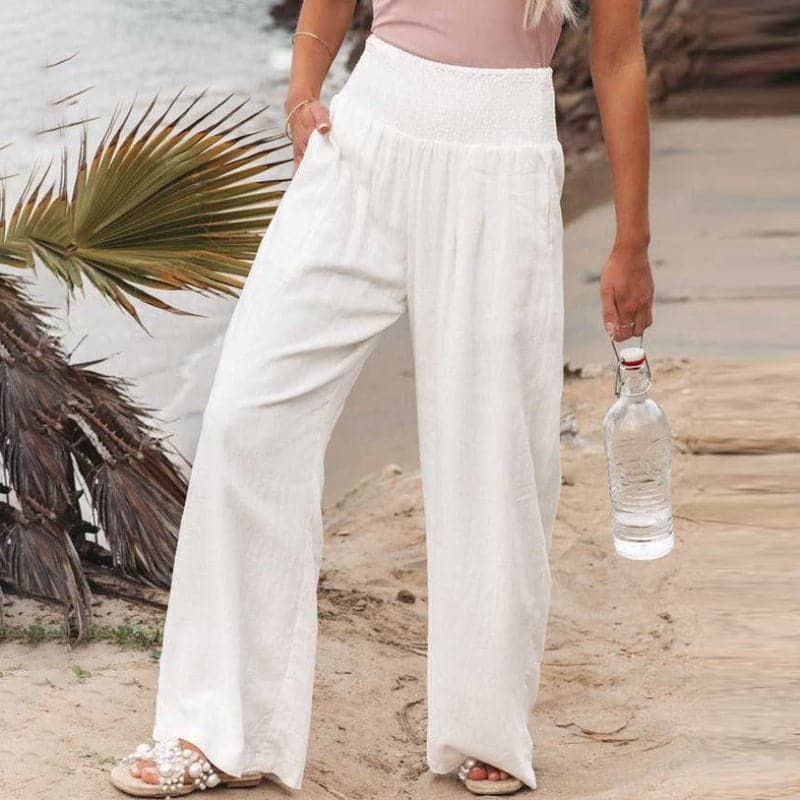 Wide Leg Trousers with Mid-Rise Waistband for Women