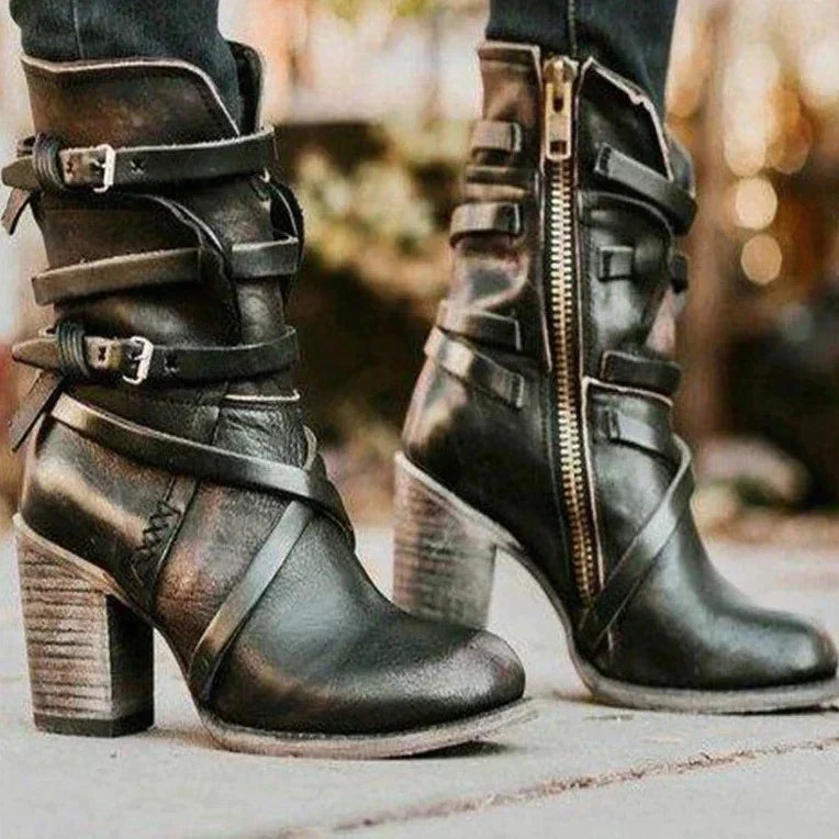 Retro-Style Block-Heel Suede Ankle Boots for Women