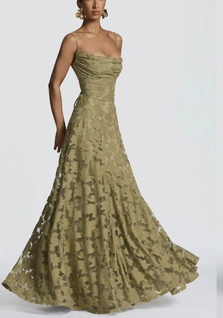Celestienne a-Line Maxi Dress with Open Back Detail for Women - Green