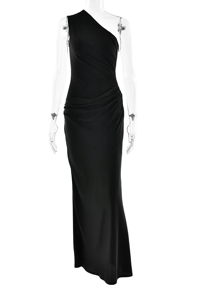 Julissia Satin One Shoulder Dress for Women - Black