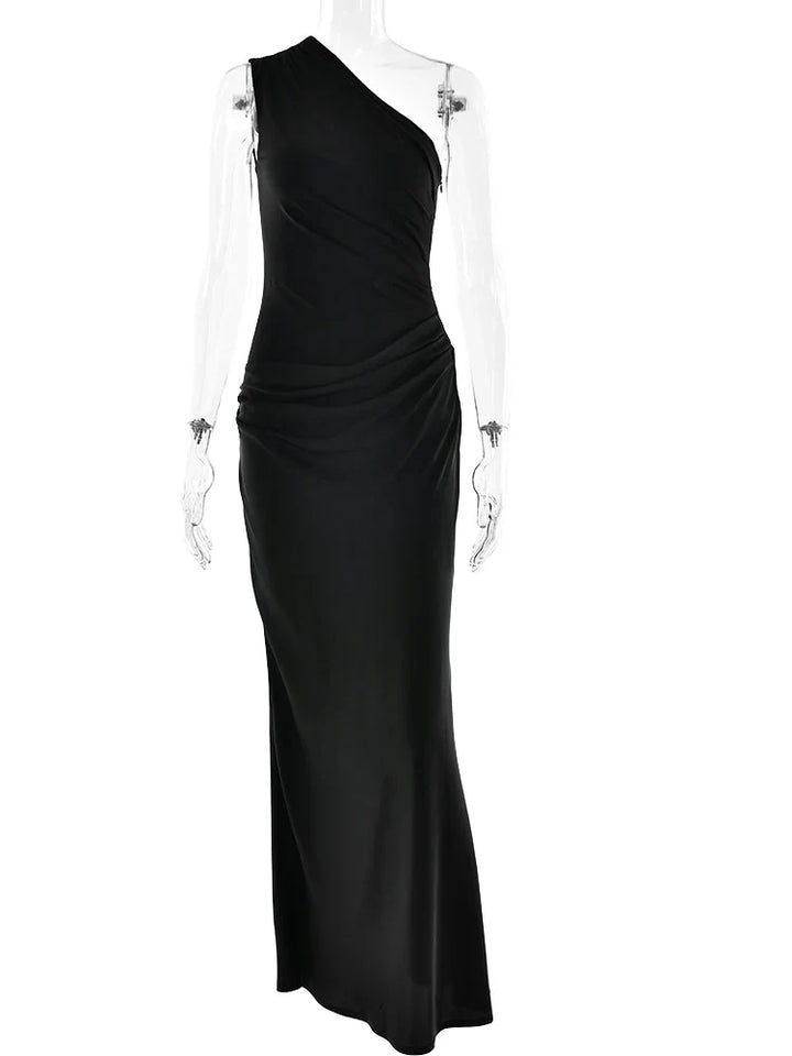 Julissia Satin One Shoulder Dress for Women - Black