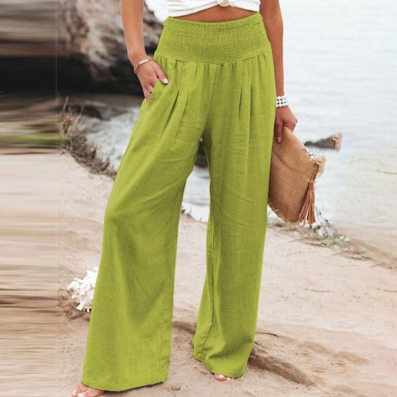 Wide Leg Trousers with Mid-Rise Waistband for Women
