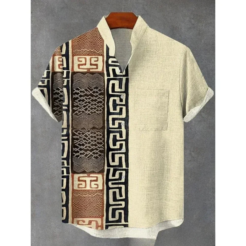 Summer Stand-Up Collar Short Sleeve Shirt for Men - gallery