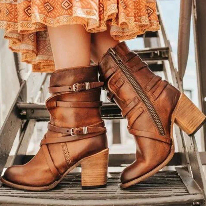 Retro-Style Block-Heel Suede Ankle Boots for Women