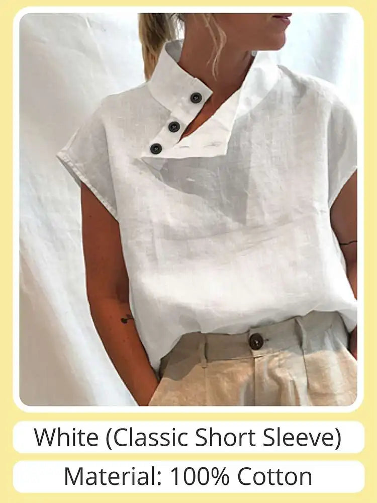 Stylish Cotton Linen Summer Blouse for Women - White