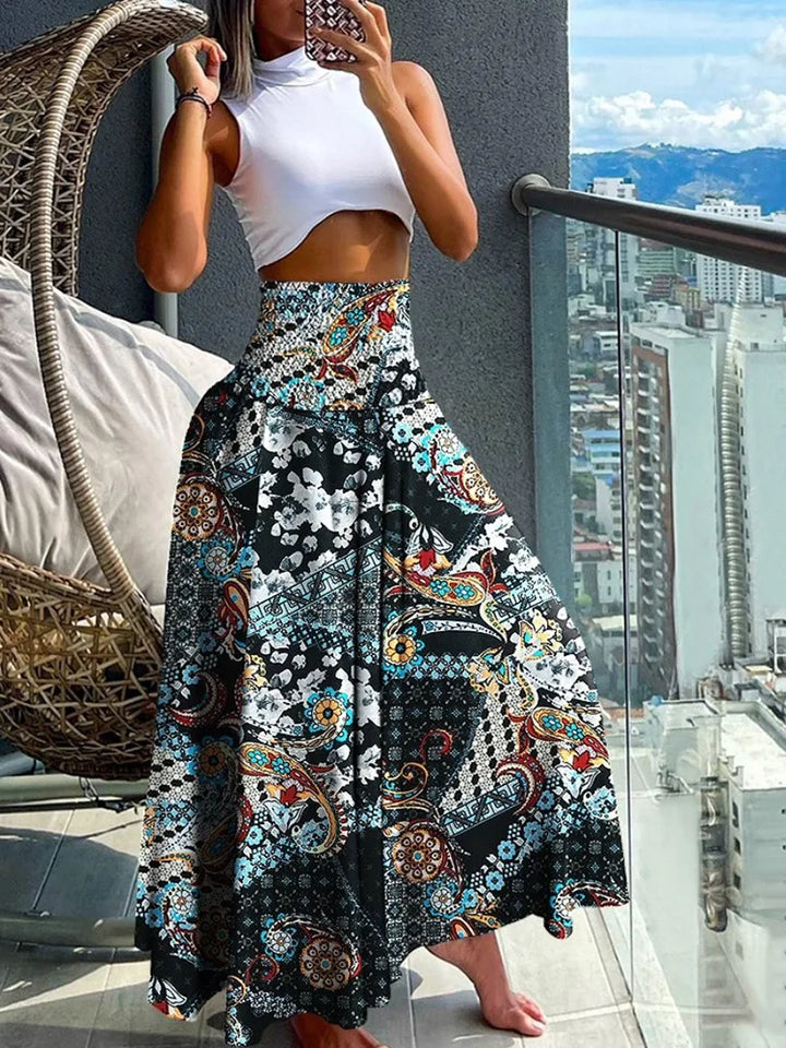 Flowing High-Waisted A-Line Skirt with Elastic Waist