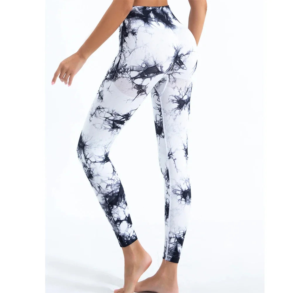 Tie-Dye Seamless Peach Leggings for Women - White