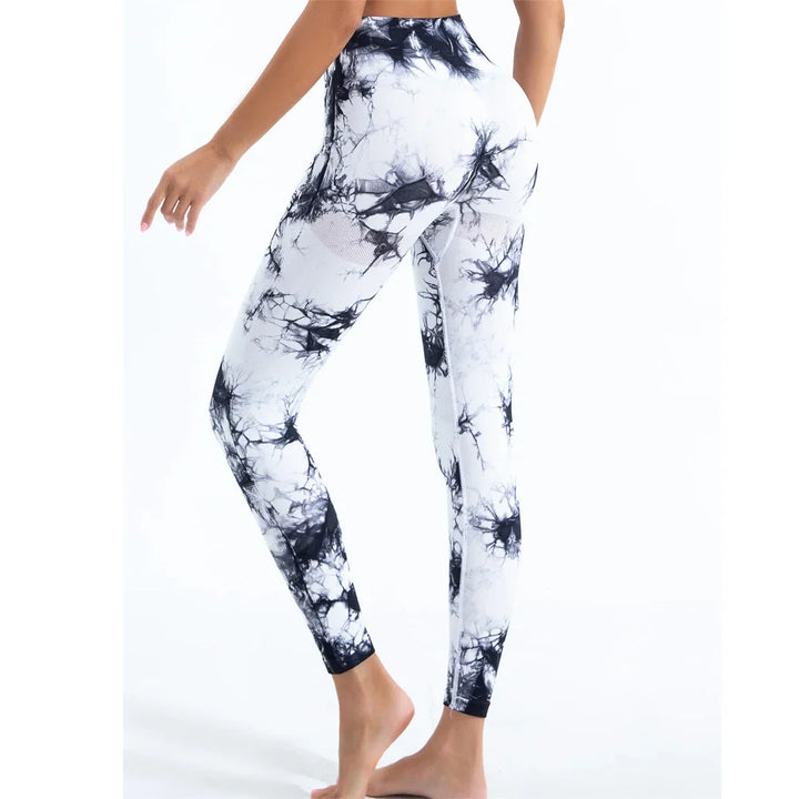 Tie-Dye Seamless Peach Leggings for Women - White
