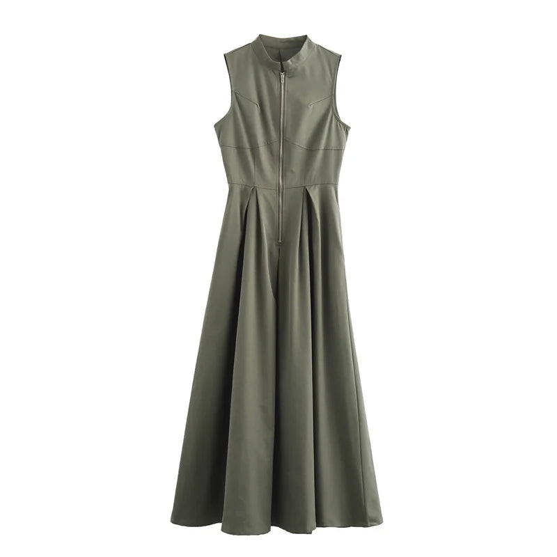 Sage Luxe Structured Maxi Dress for Women - Army Green