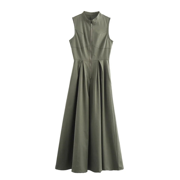 Sage Luxe Structured Maxi Dress for Women - Army Green