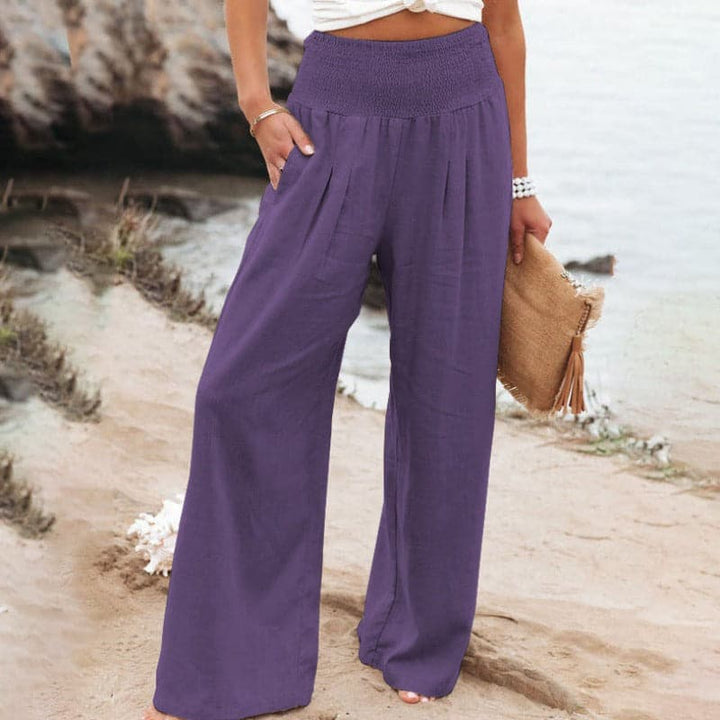 Wide Leg Trousers with Mid-Rise Waistband for Women