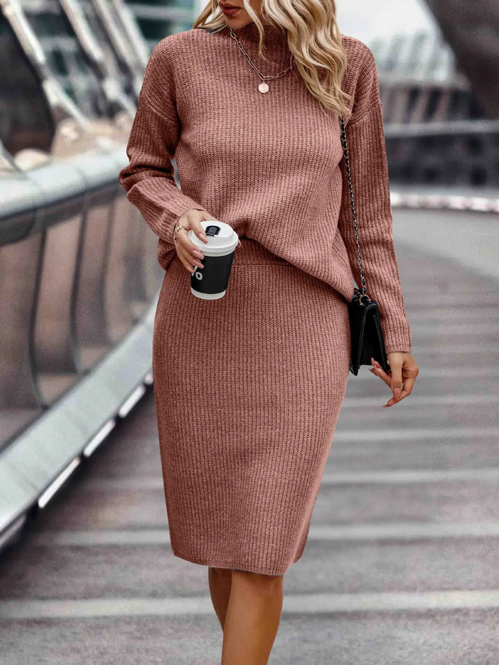 Fine Rib Knit Co-ord Jumper and Skirt Set for Women