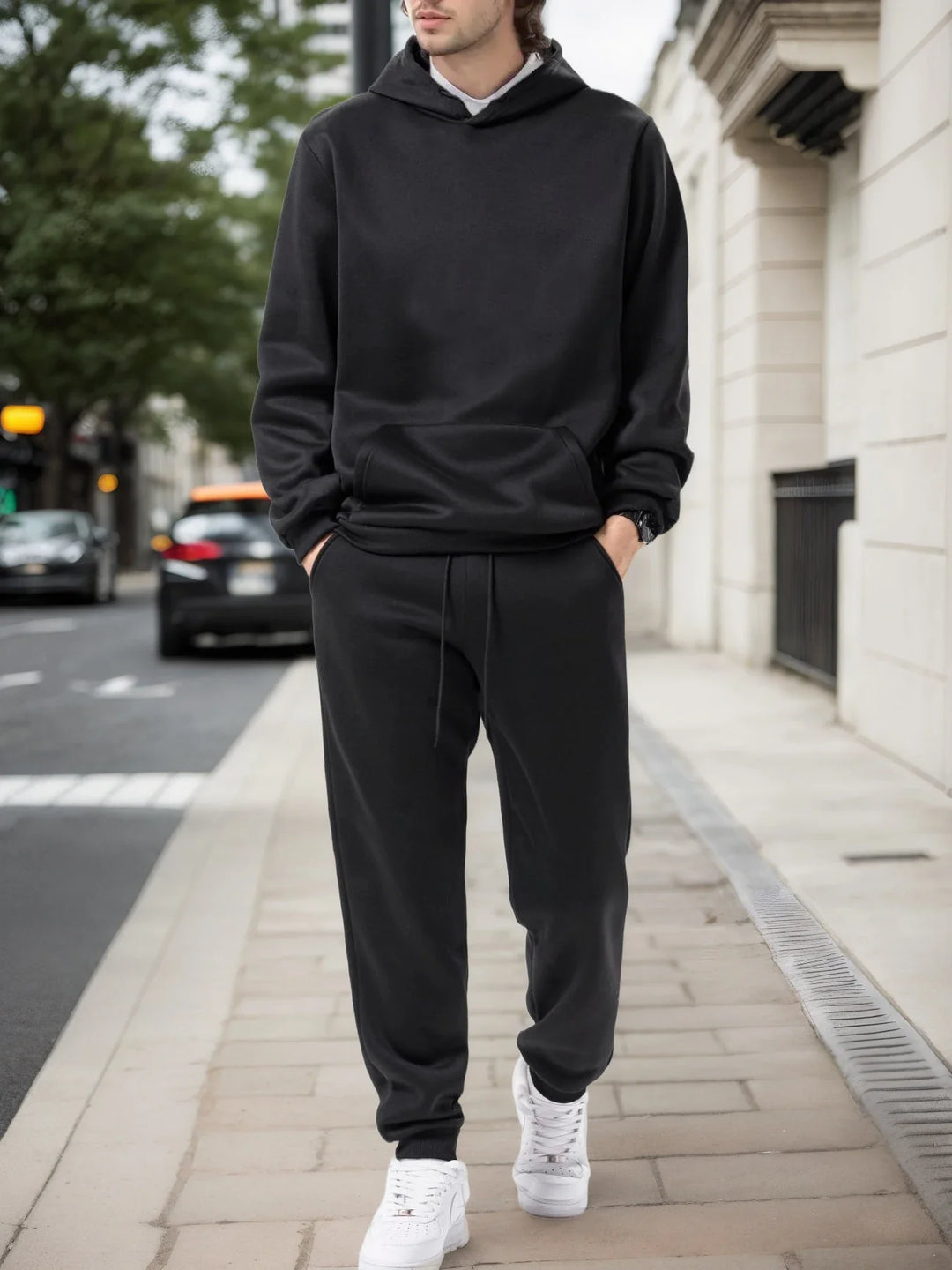 Men's Solid Fleece Hoodie and Joggers Set - gallery