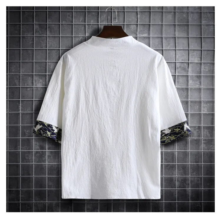 White Crane Chinese Style Shirt for Men - gallery