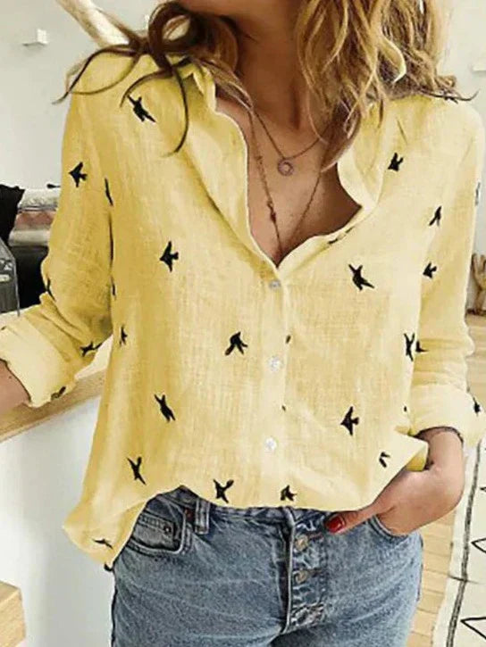 Long-Sleeve Cotton Blouse in a Relaxed Fit