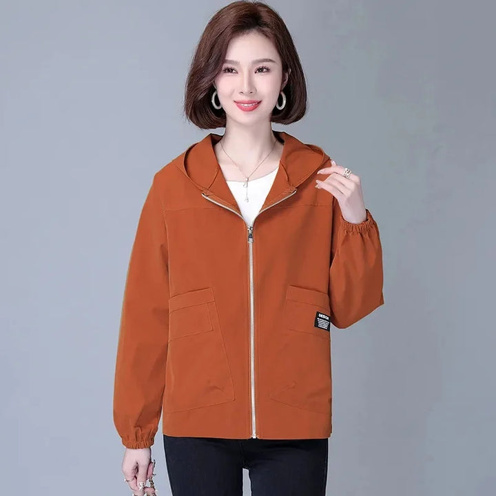 Jackets Hooded Summer Sun-Proof Zipper Trench Coats Loose Windbreaker Solid - Tangerine