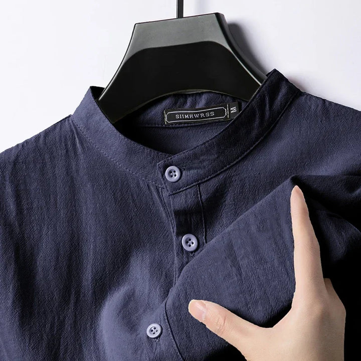 Lightweight Linen and Cotton Shirt for Men - Navy Blue