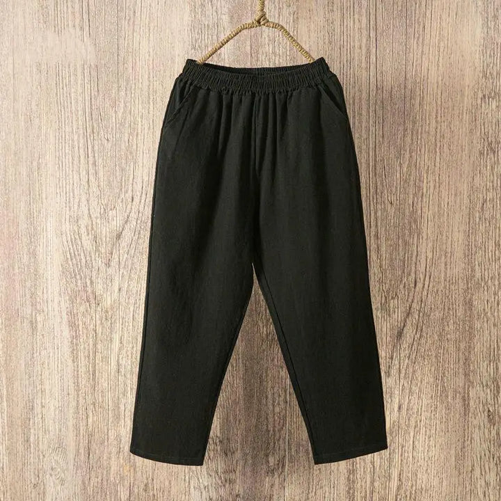 Casual Cotton and Linen Harem Pants for Women - Black