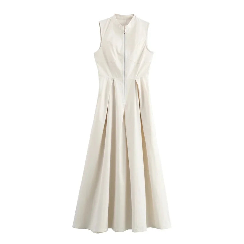 Sage Luxe Structured Maxi Dress for Women - Beige