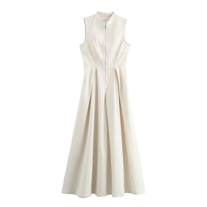 Sage Luxe Structured Maxi Dress for Women - Beige