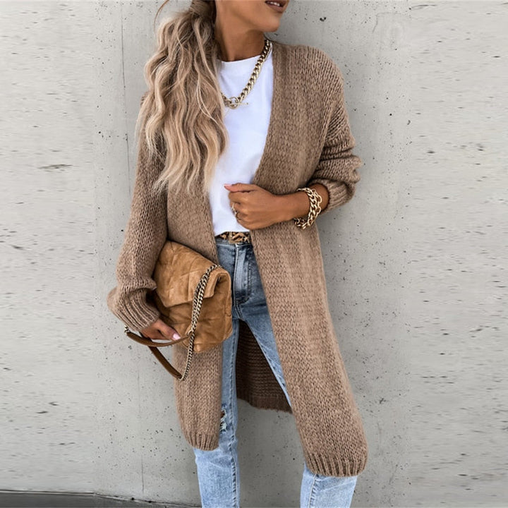 Long-Line Knit Cardigan with a Relaxed Open Drape