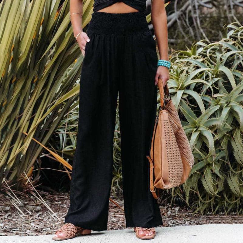 Wide Leg Trousers with Mid-Rise Waistband for Women