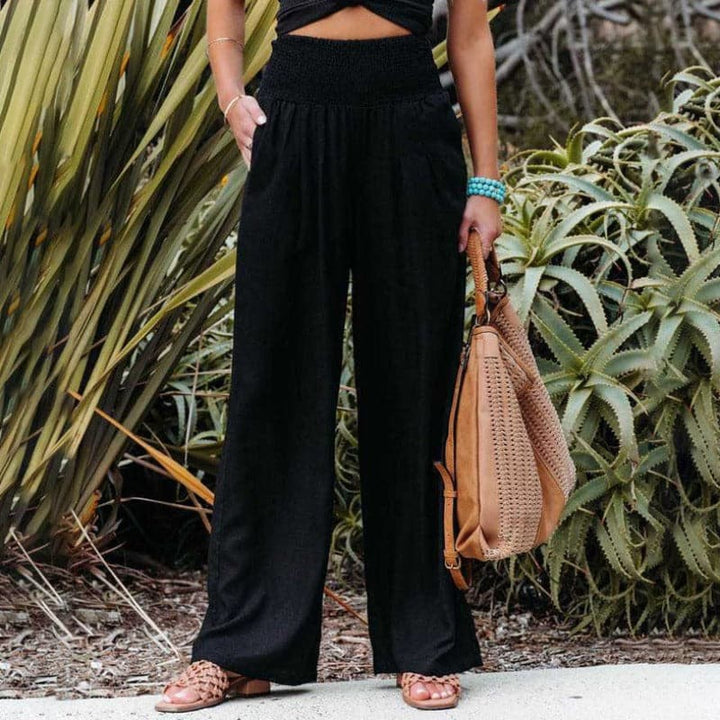 Wide Leg Trousers with Mid-Rise Waistband for Women