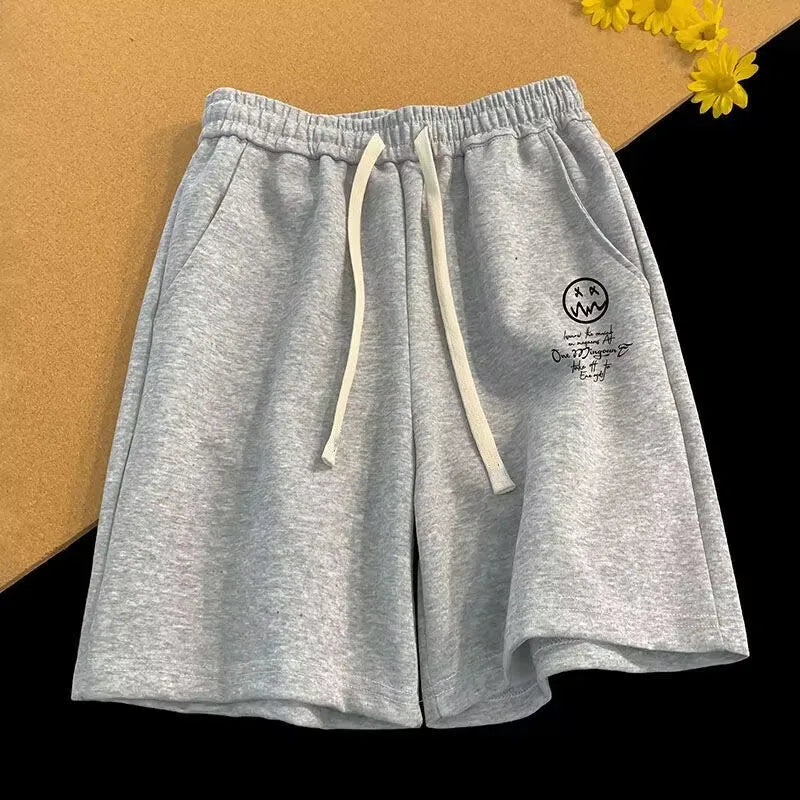 Oversized Wide-Leg Sports Shorts for Men - Grey